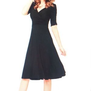 Banana Republic Black Dress MIDI V Neck Draped Empire Flows Stretch Size…